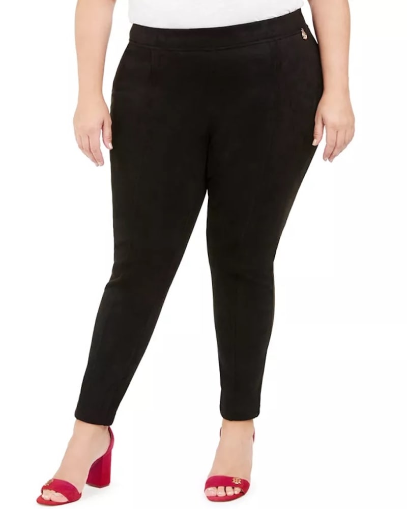 Front of a model wearing a size 3X Tommy Hilfiger Women's Slim-Fit Ankle Pants Black 3X in Black by Tommy Hilfiger. | dia_product_style_image_id:308293